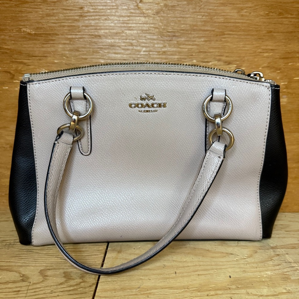 Coach Mini Christie Crossgrain Leather Satchel - Cream / Black
